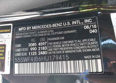 2017 Mercedes-Benz C 300 Luxury/Sport from USA, damaged, VIN 55SWF4JB6HU179415